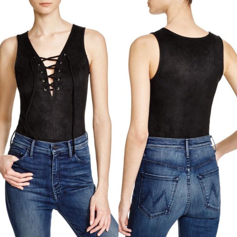 Aqua Faux Suede Lace Up Bodysuit